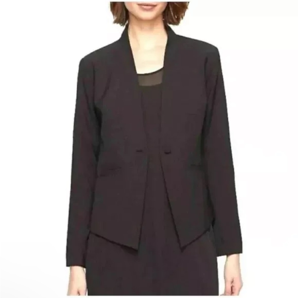 •EILEEN FISHER• Black Tropical Viscose Wool Stretch Blazer Jacket‎ Size 6